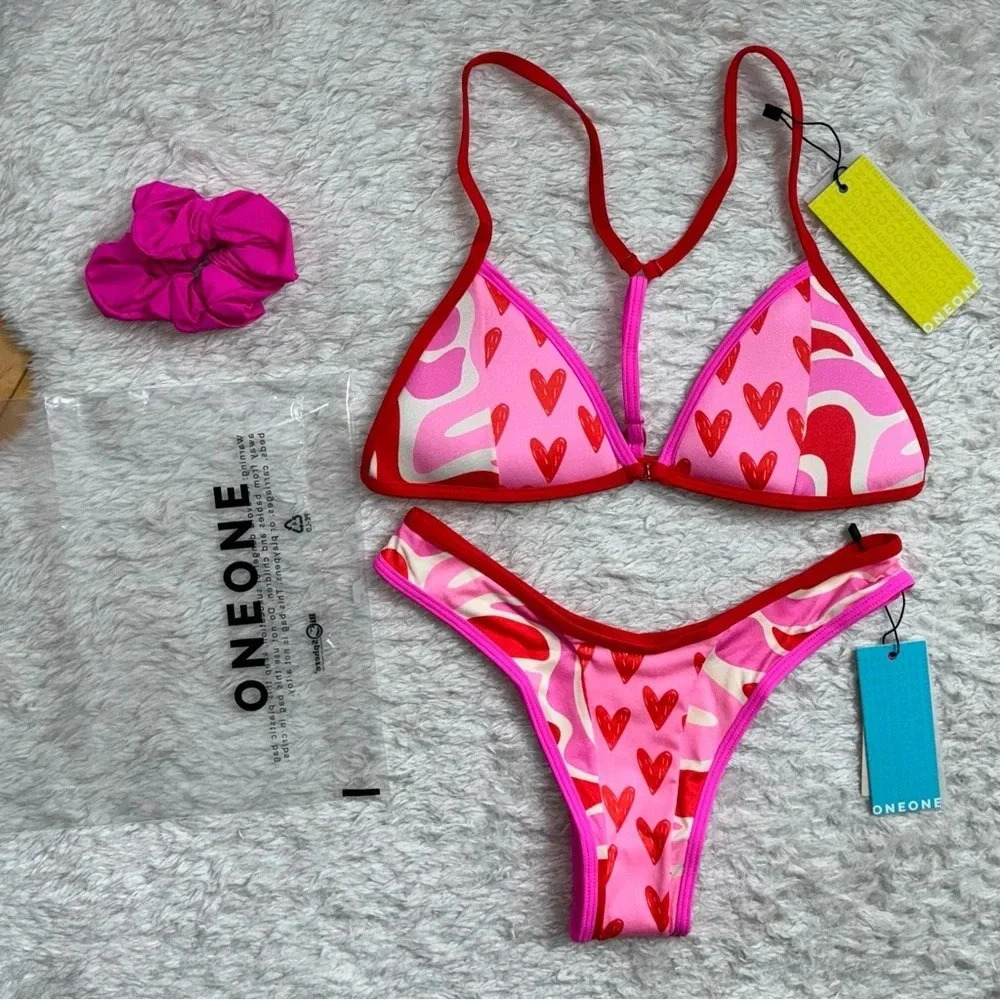 NWT OneOne Swimwear XOXO Valentines Day Gemma Noelia Red Pink Hearts NEW Bikini
